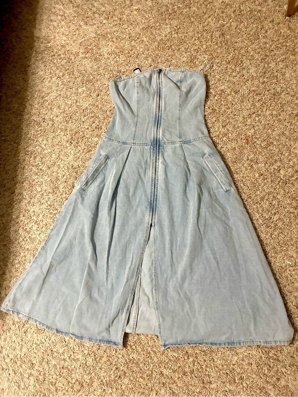 Steve Madden Light Blue Strapless Denim Dress